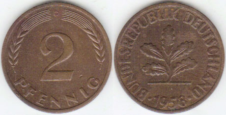 1958 D Germany 2 Pfennig A002372